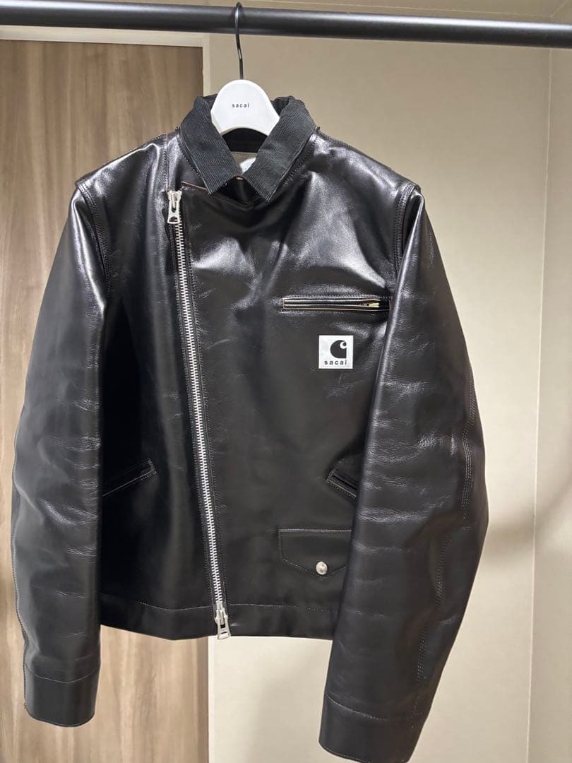 黒1 S sacai carhartt wip レザー　ジャケット　新品タグ付