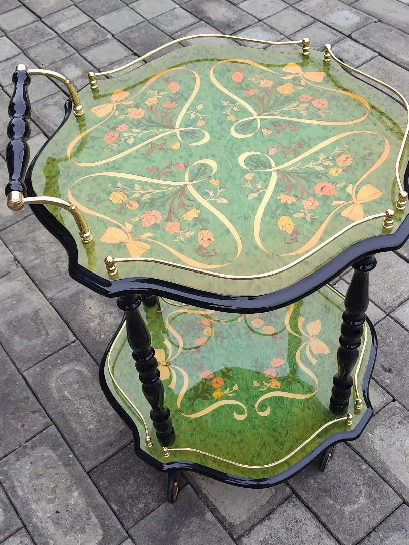 イタリア製 DOMANI ドマン　キャスター付　象嵌ワゴン　キッチンワゴン