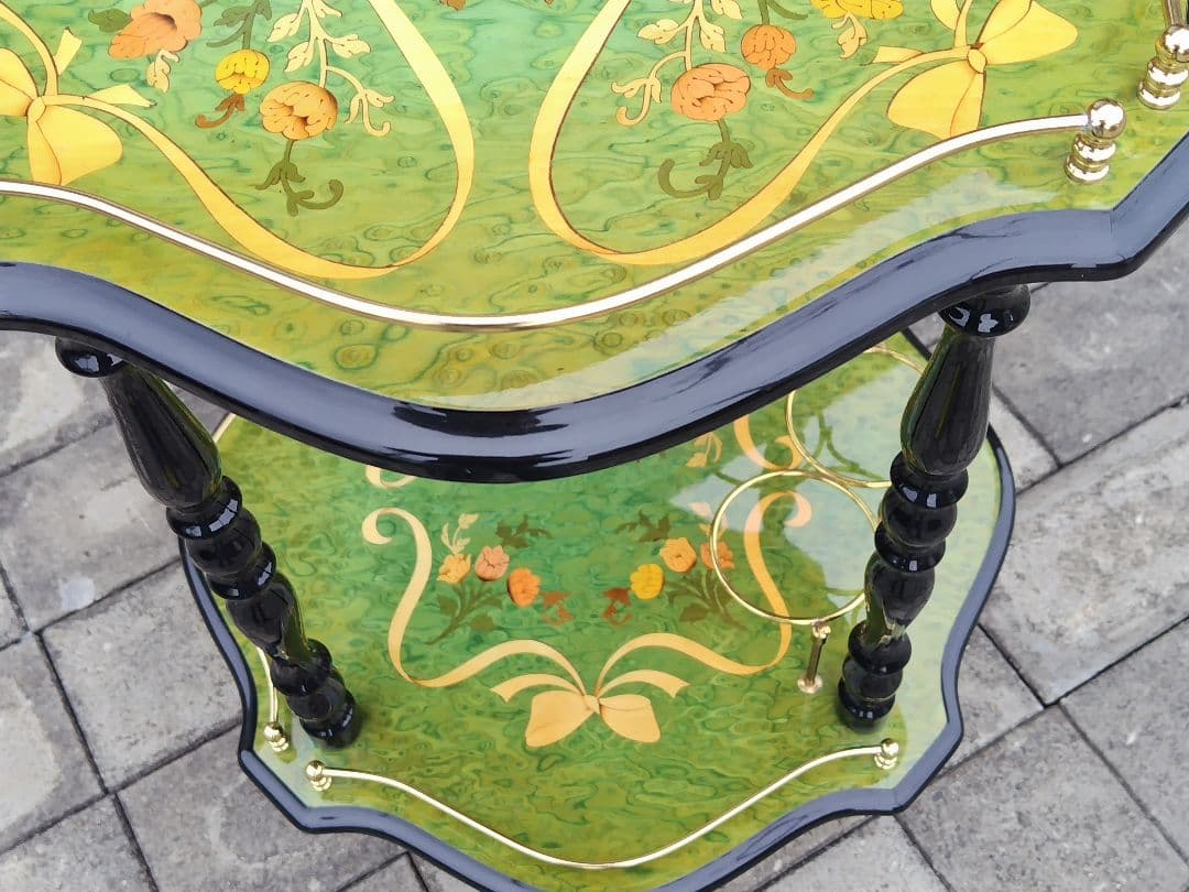 イタリア製 DOMANI ドマン　キャスター付　象嵌ワゴン　キッチンワゴン