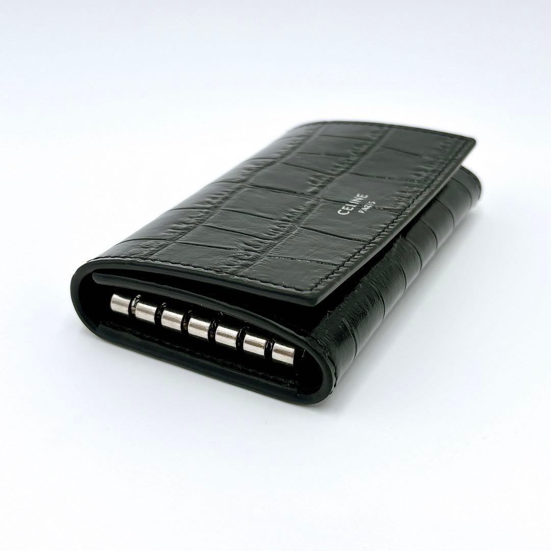 極美品＊ CELINE セリーヌ クロコ型押し レザー 6連キーケース ブラック