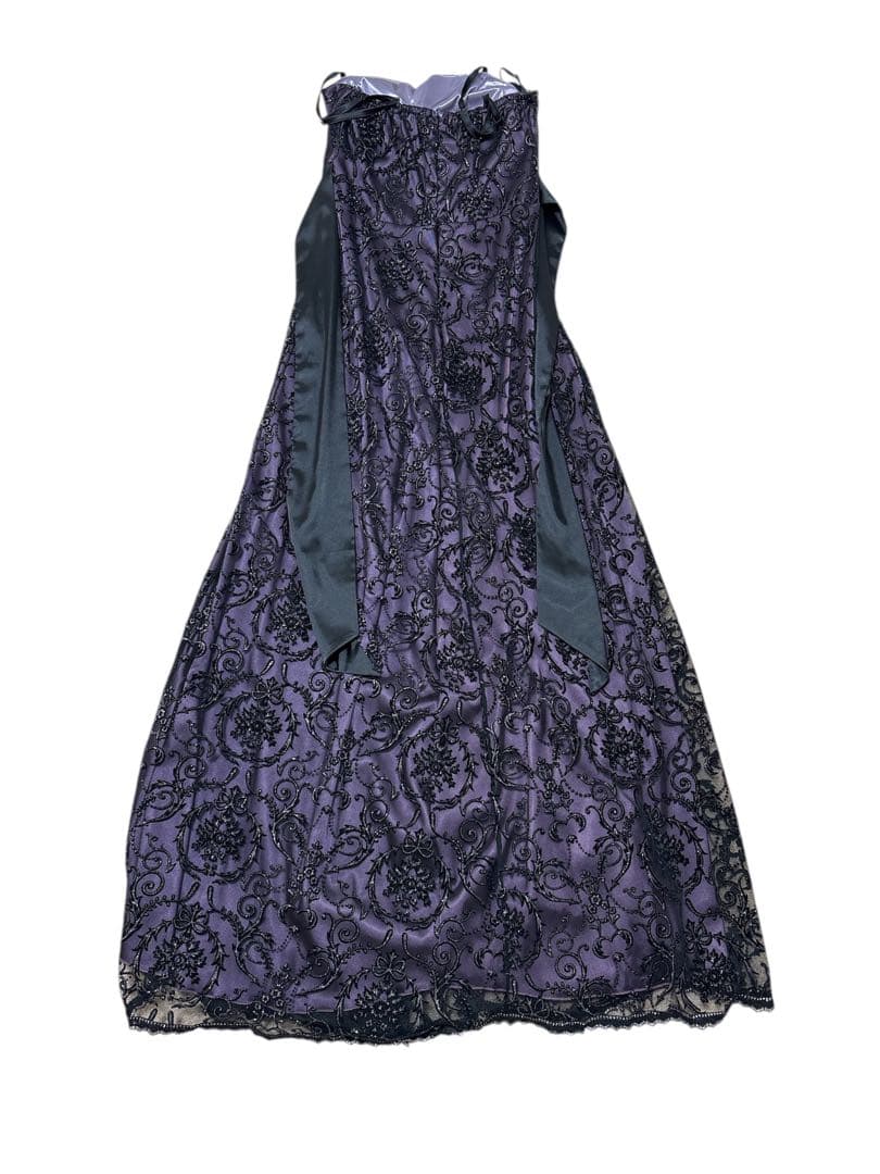 ドレスブラック　紫色 刺繍入りドレス サテンリボン付き
