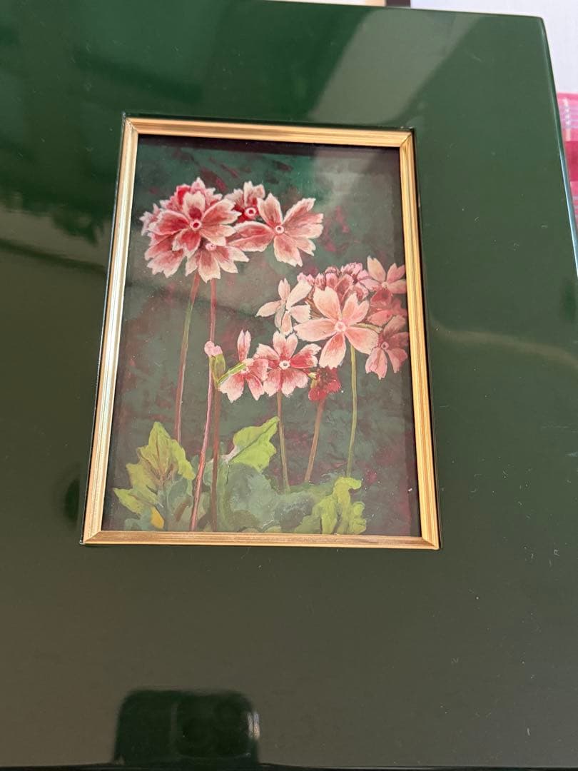 油彩画 花 ピンク ダークグリーン