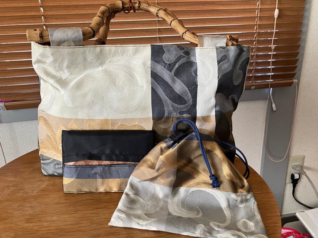 和装用バッグセット シルク混紡 竹製ハンドル