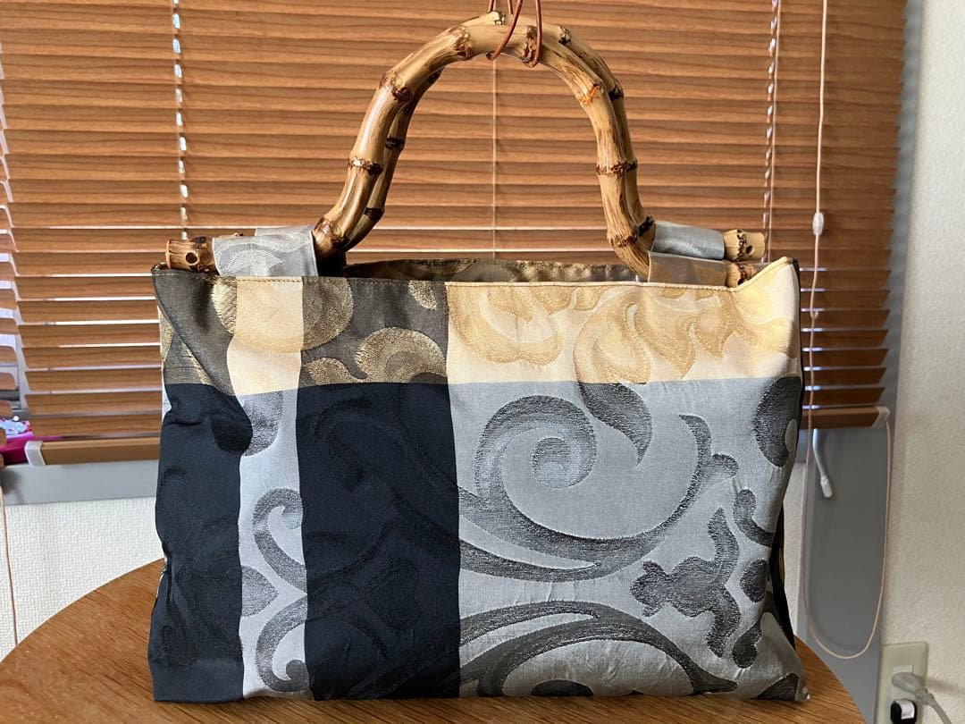 和装用バッグセット シルク混紡 竹製ハンドル