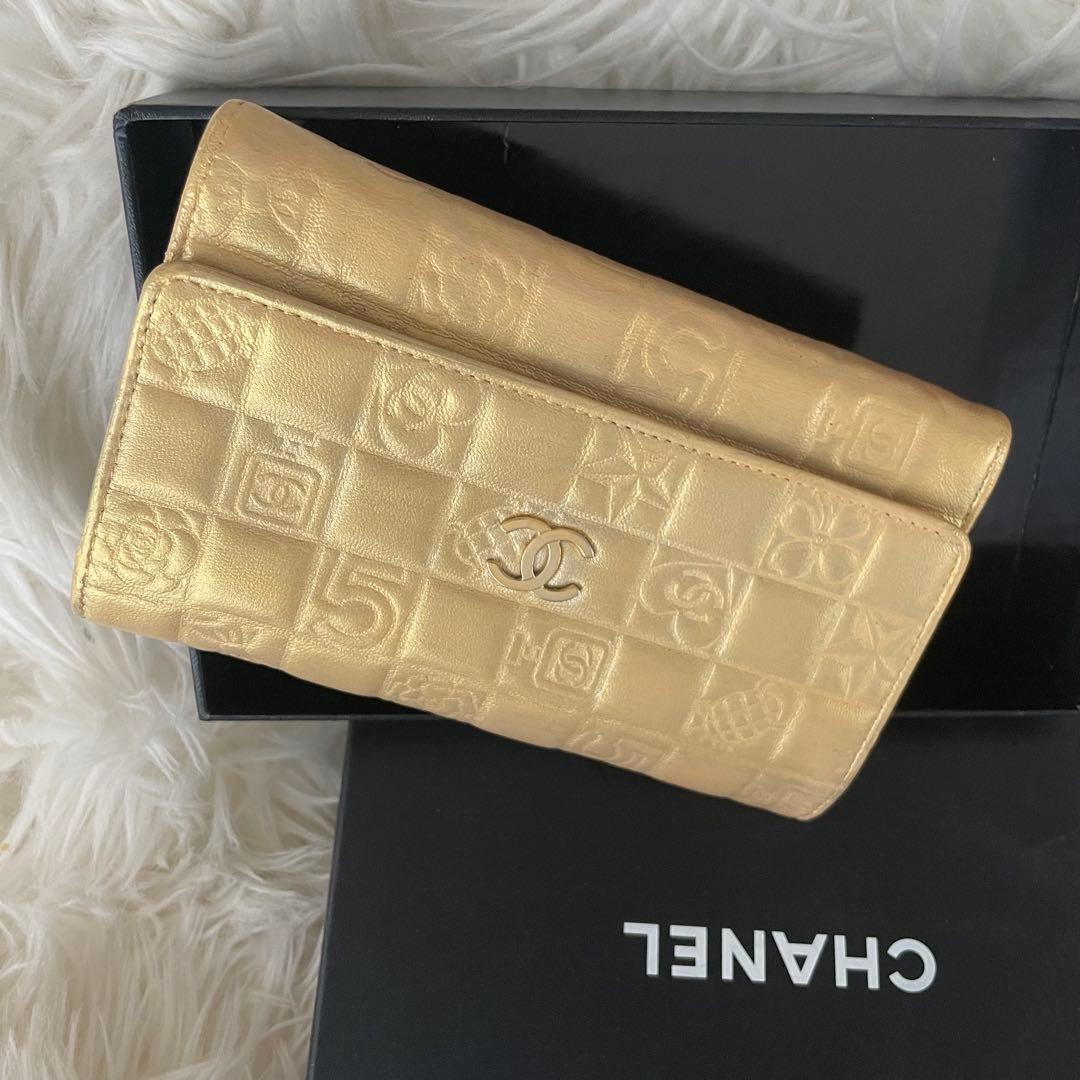 CHANEL シャネル アイコンライン 二つ折り 財布 ゴールド 金運UP