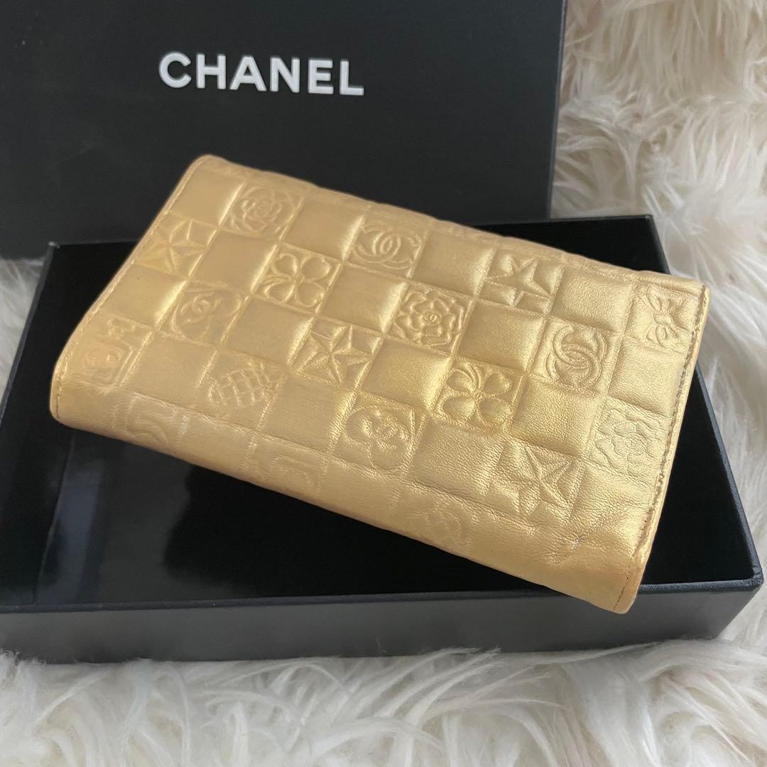 CHANEL シャネル アイコンライン 二つ折り 財布 ゴールド 金運UP