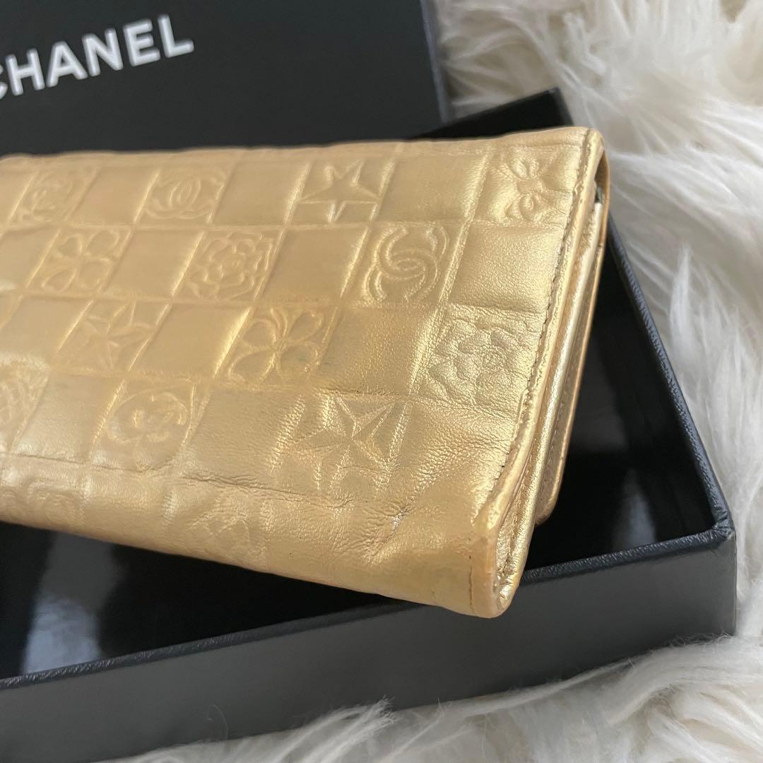 CHANEL シャネル アイコンライン 二つ折り 財布 ゴールド 金運UP