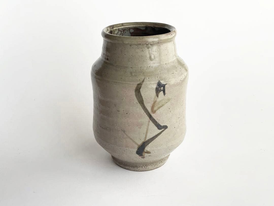 陶芸家　濱田庄司　浜田庄司　？　鉄絵　トウキビ文　花入　花瓶　箱なし　益子　民芸