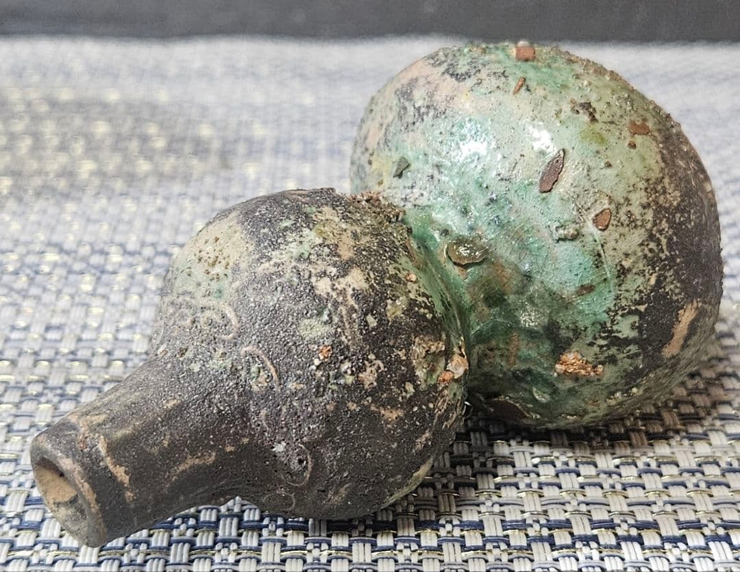 古代中国〜中国南方古陶磁器　中国古美術　漢時代　漢緑釉　瓢形小壺　鼻煙壺　古代壺