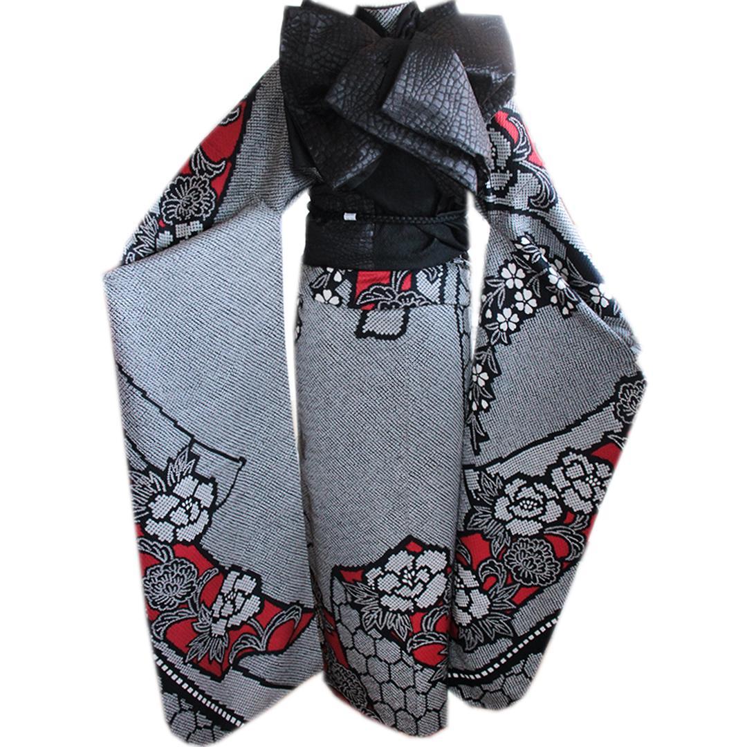 人気黒！振袖ほぼフルセット7点セット帯新品疋田重ね衿帯締め帯揚げRD09