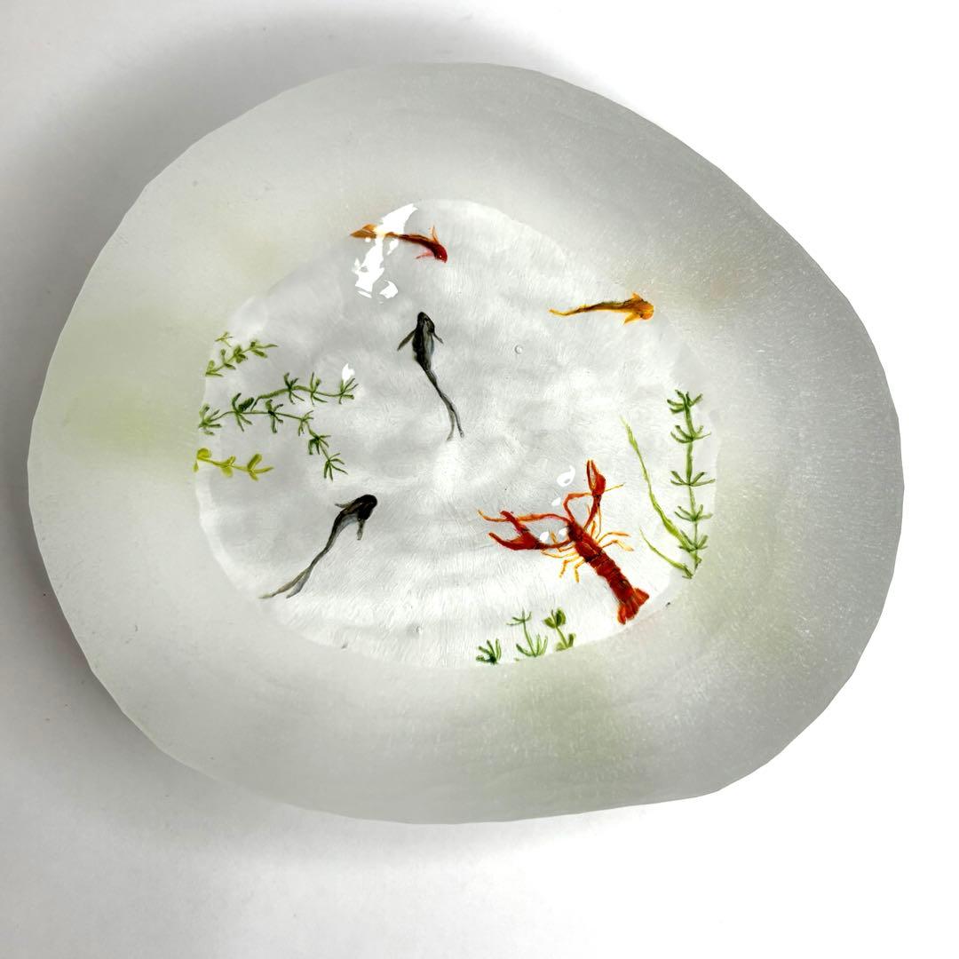 久保裕子さん作　ガラス　ザリガニ　魚　水草　ペーパーウェイト　文鎮　オブジェ