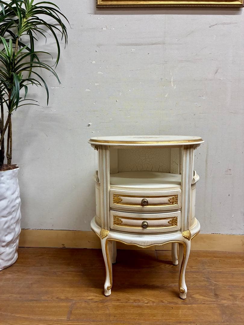 管386☆イタリア製☆ロココ調☆姫系☆ヒビ加工☆サイドテーブル☆コンソール