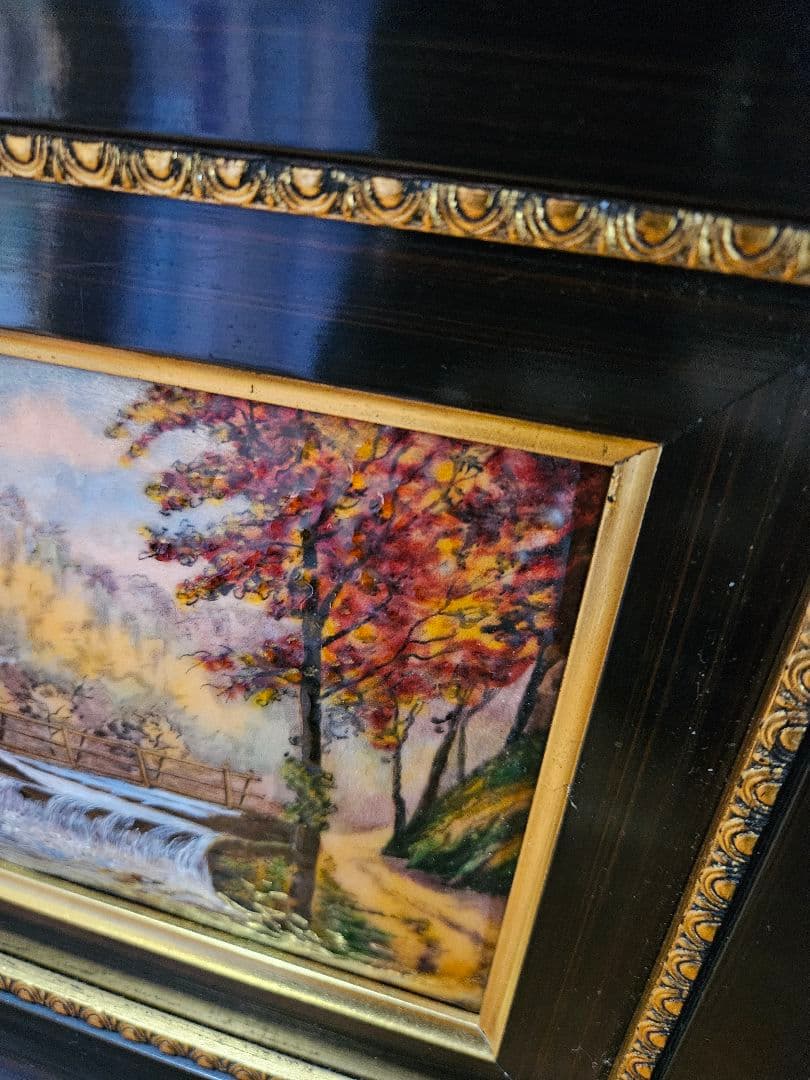 フランスアンティーク リモージュ エナメル絵画 陶器画 額装 P.Bonnet作