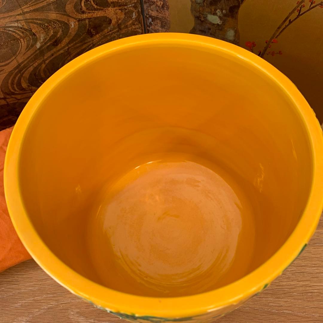 平安　昭阿弥 黄交趾 水指　財運　緑竹　縁起物　置物　共箱アンティーク1客