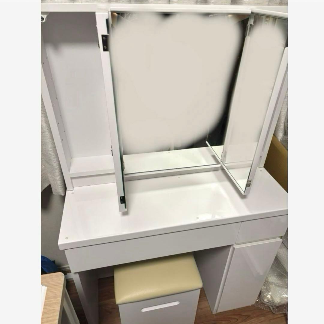 ニトリ　3面鏡ドレッサー　ホワイト　椅子（スツール）付き　※少し訳あり