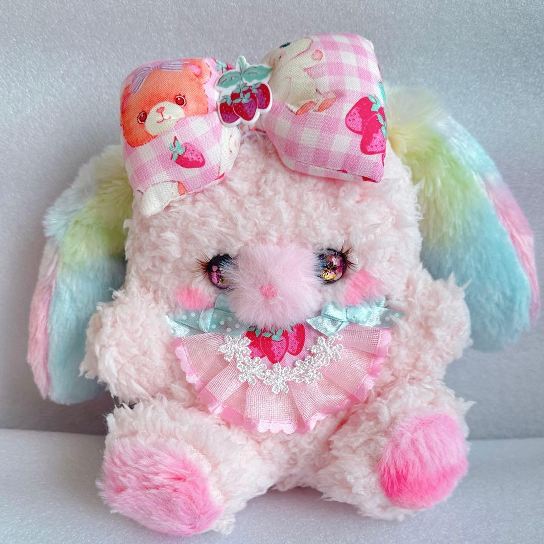 lily 作家 テディベア ハンドメンド ぬいぐるみ レインボー うさぎ