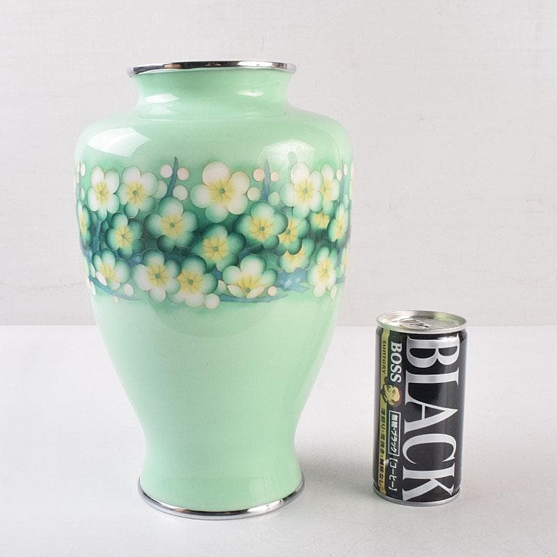 七宝焼　花文　花瓶　唐木台付　共箱　M　R8887H