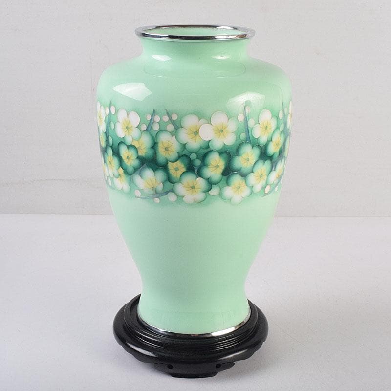 七宝焼　花文　花瓶　唐木台付　共箱　M　R8887H