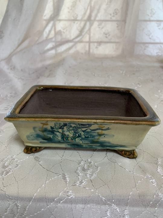 陶翠　風神雷神　長方　盆栽鉢