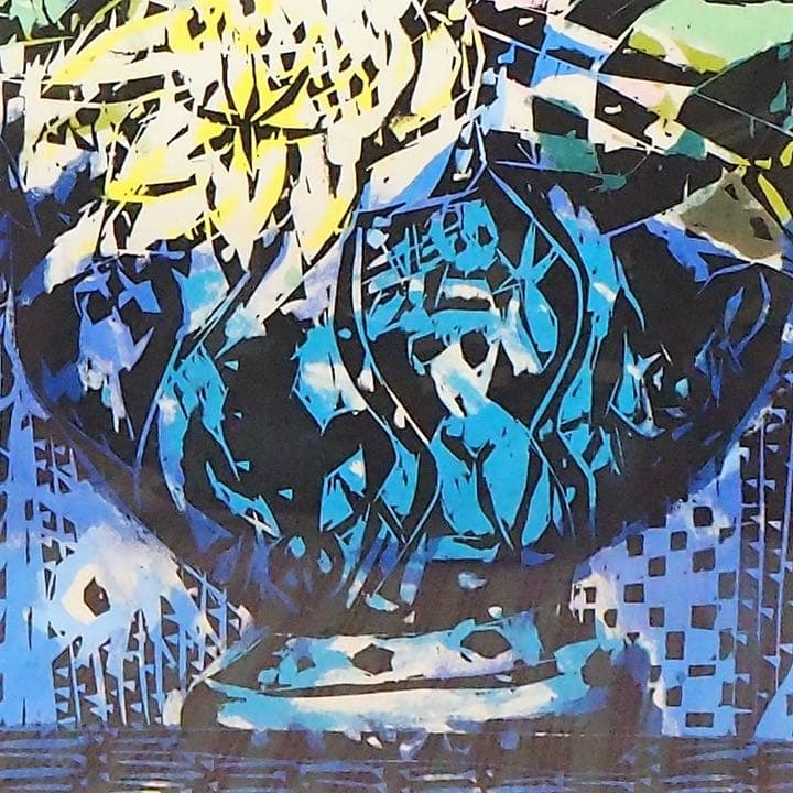 名嘉睦稔先生　裏手彩色木版画「星夜月下美人」