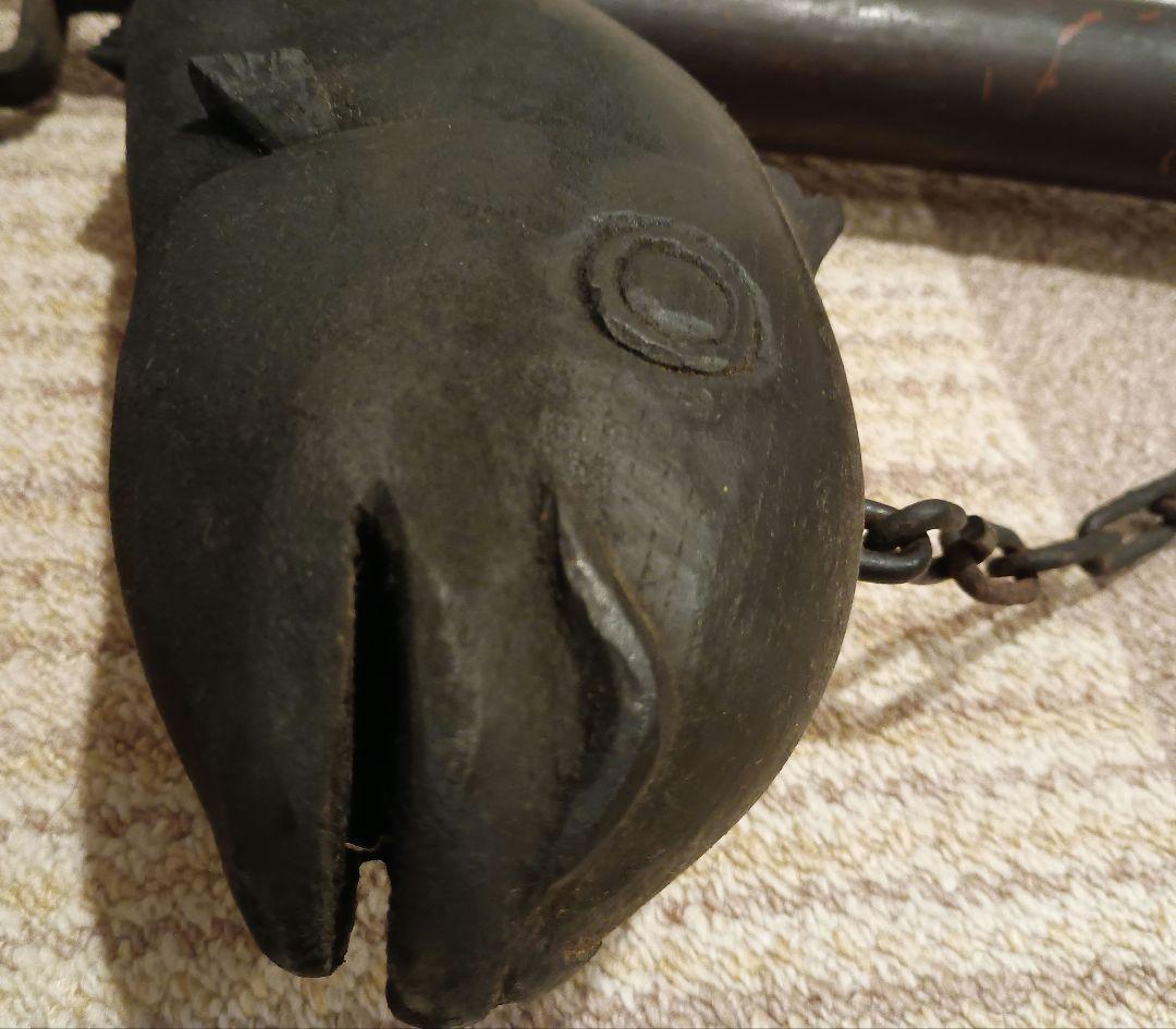 魚　鯛　縁起物　アンティーク古民家骨董囲炉裏吊 自在鉤 竹製 自在鍵 古道具