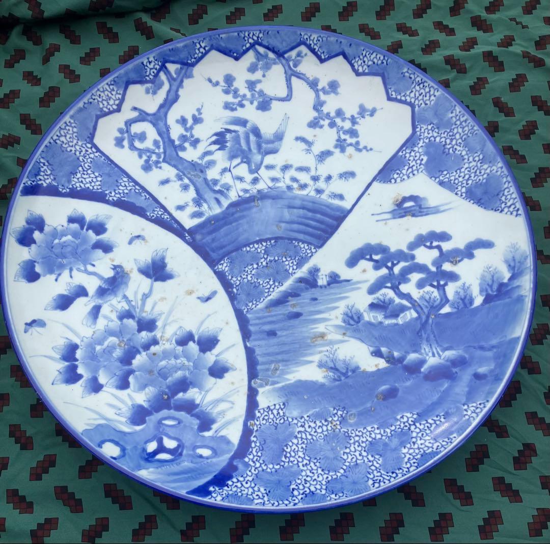 旧家蔵出し品　古伊万里　特大大皿　唐草　牡丹に鳥　松竹鶴　飾り皿