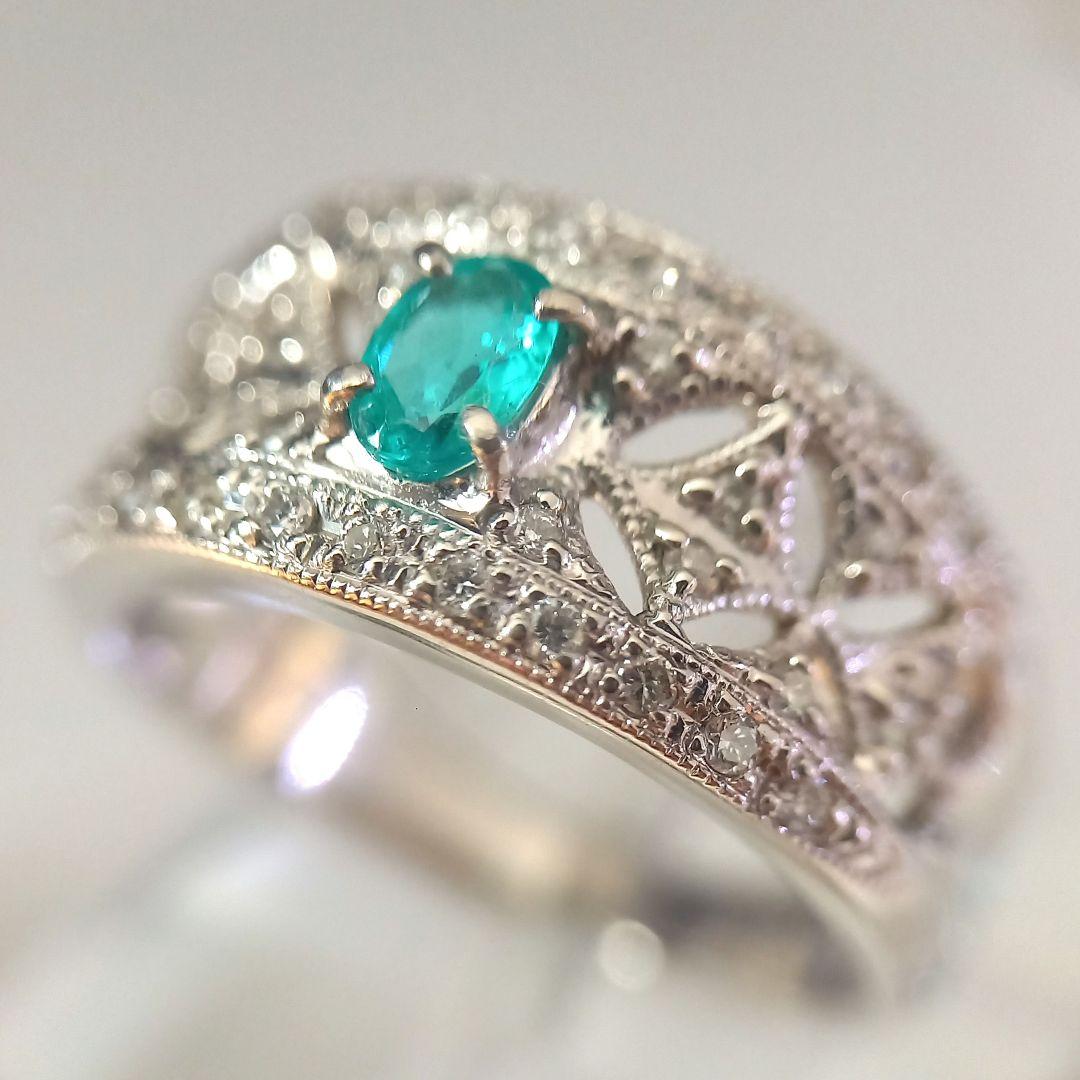 Pt900 パライバトルマリン・ダイヤモンド リング