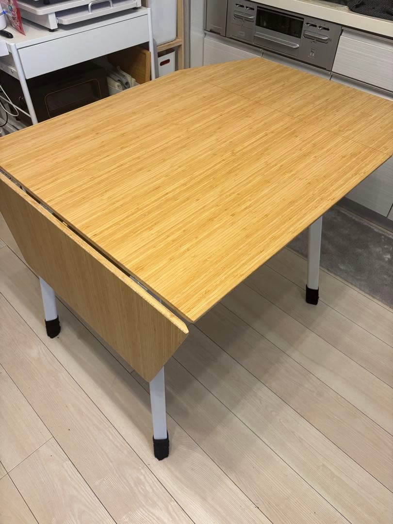 IKEA伸長式　ドロップリーフテーブル, 竹/ホワイト