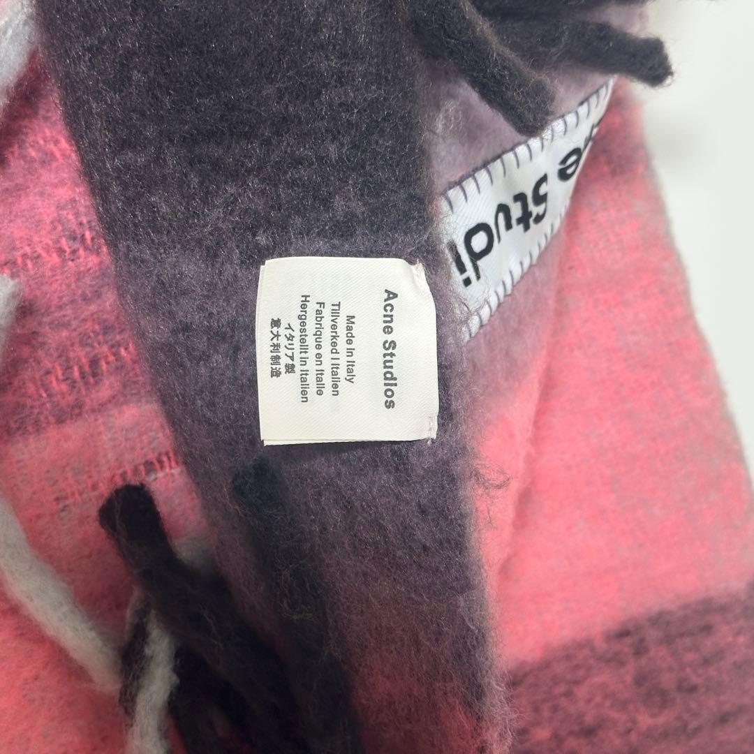 Acne Studios モヘアチェックスカーフ マフラー ピンク グレー 灰色