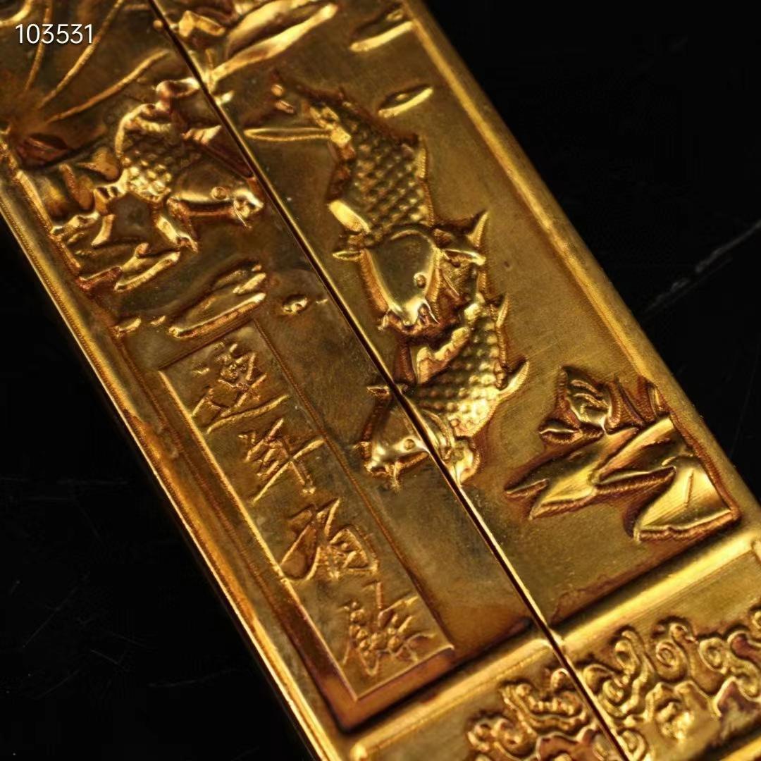 中国古美術·旧藏·純手作り・純銅・鎏金鎮尺一セット·文房具·置物·賞物・風水開運