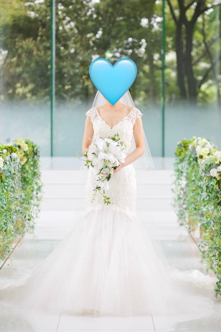 【ワタべウェディング】ドレス ソフトマーメイドライン　ロングベール付き スワロ