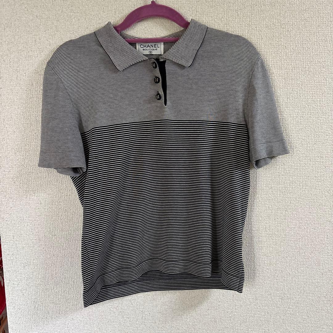 CHANEL ストライプ ポロシャツ 半袖