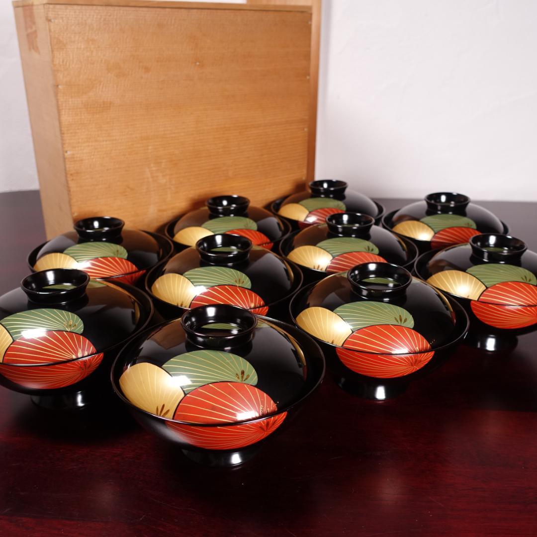 輪島塗 黒塗 蒔絵 吸物椀 10客 共箱