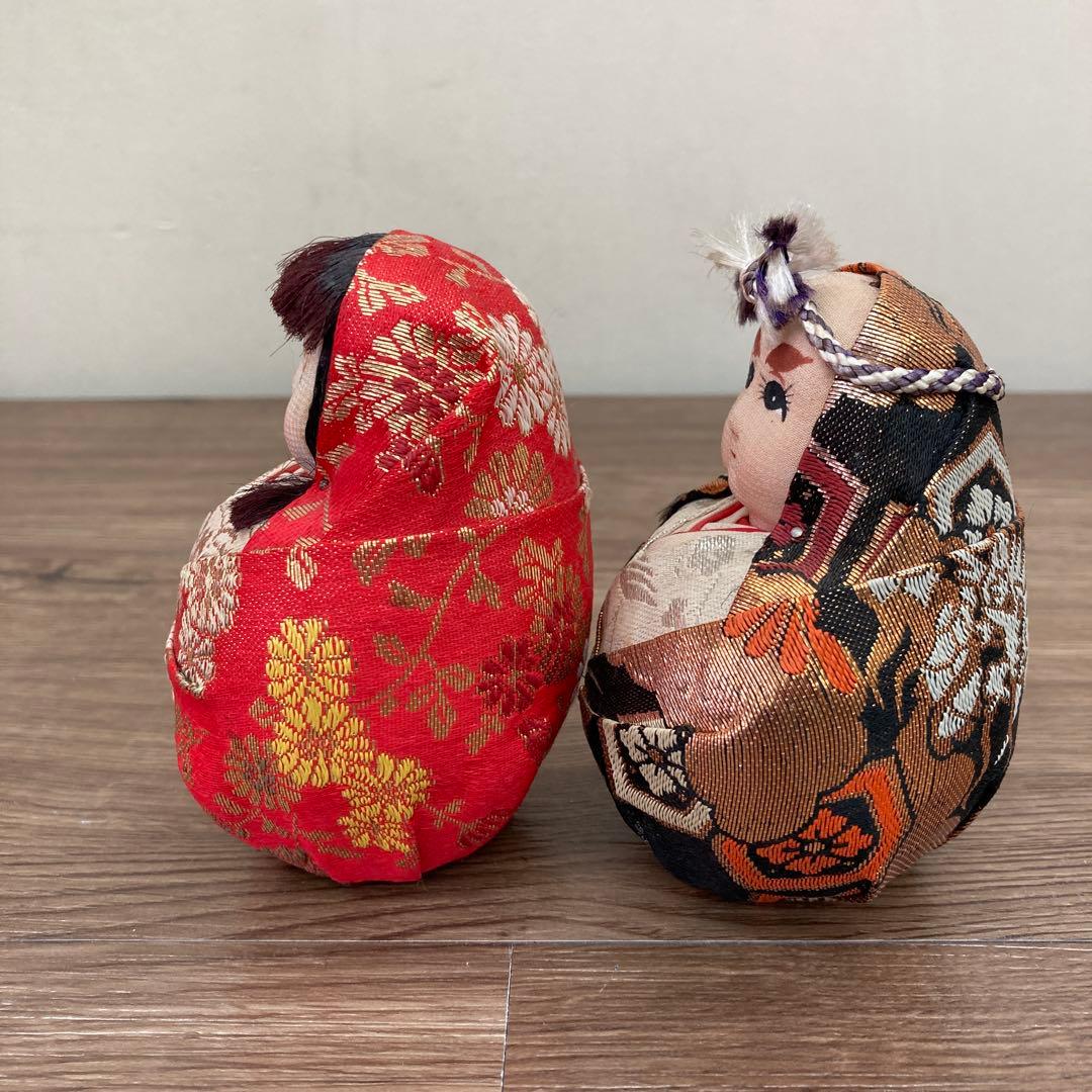 E-4 【昭和レトロ】姫だるま・殿だるま 2体セット 木目込み風 置物 金襴 縁