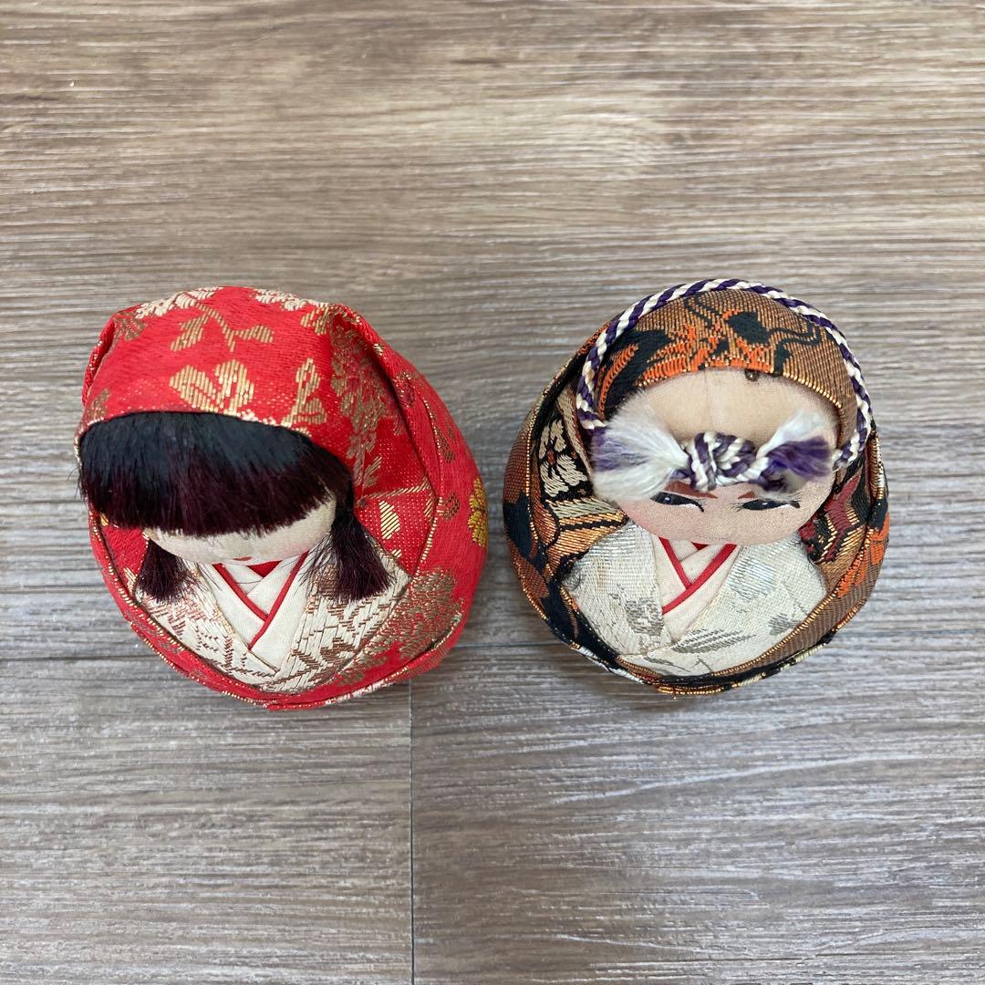 E-4 【昭和レトロ】姫だるま・殿だるま 2体セット 木目込み風 置物 金襴 縁