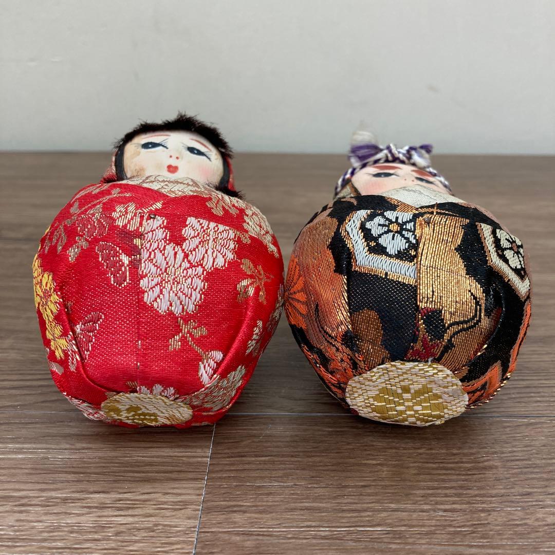 E-4 【昭和レトロ】姫だるま・殿だるま 2体セット 木目込み風 置物 金襴 縁
