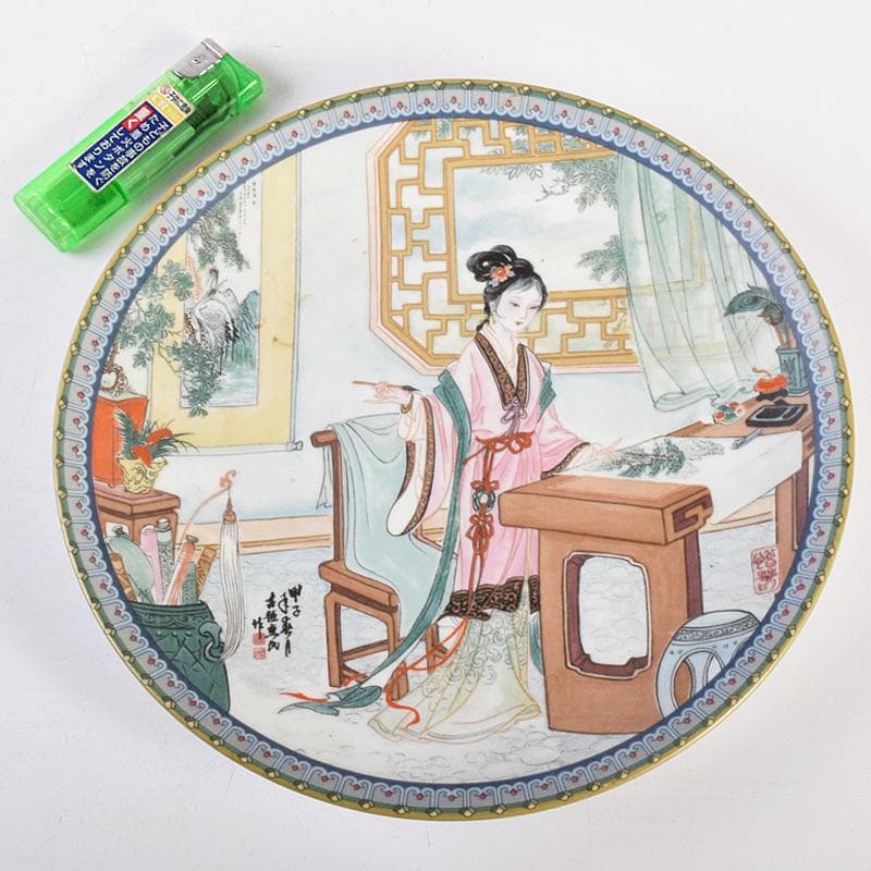 中国　粉彩　漢詩人物文盤　皿　V　R7855