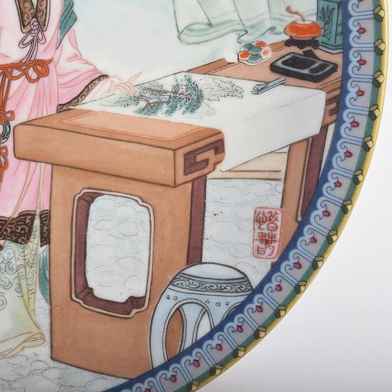 中国　粉彩　漢詩人物文盤　皿　V　R7855