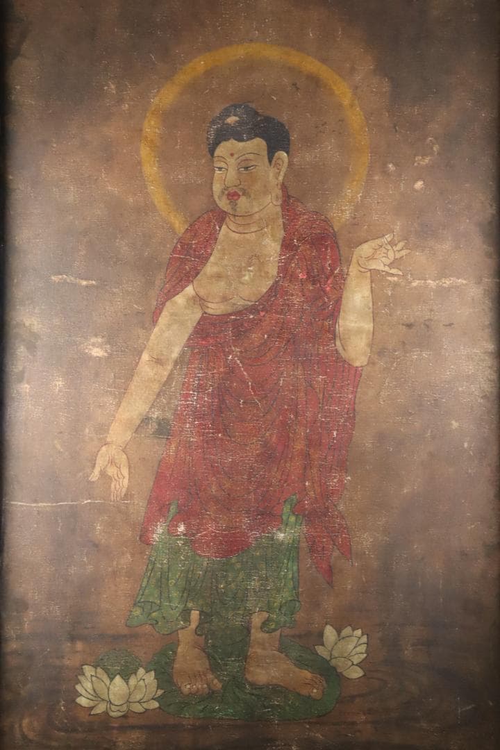 仏教美術 「阿弥陀如来図」 彩色 肉筆 60号 高麗仏画 時代古玩 唐物骨董