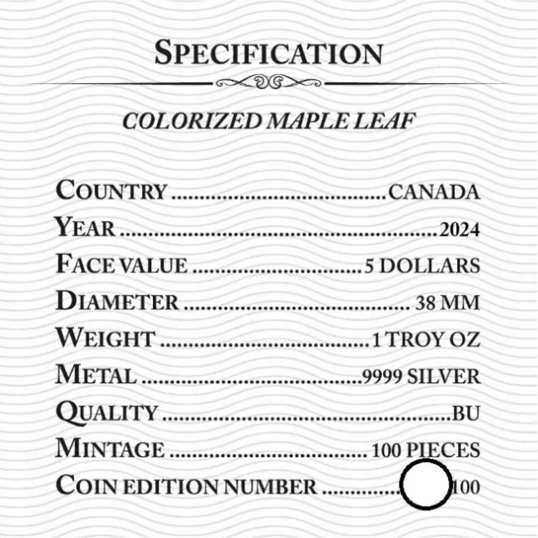 【世界100枚限定！】メイプルリーフ 銀貨 カラー クォッカワラビー 1オンス