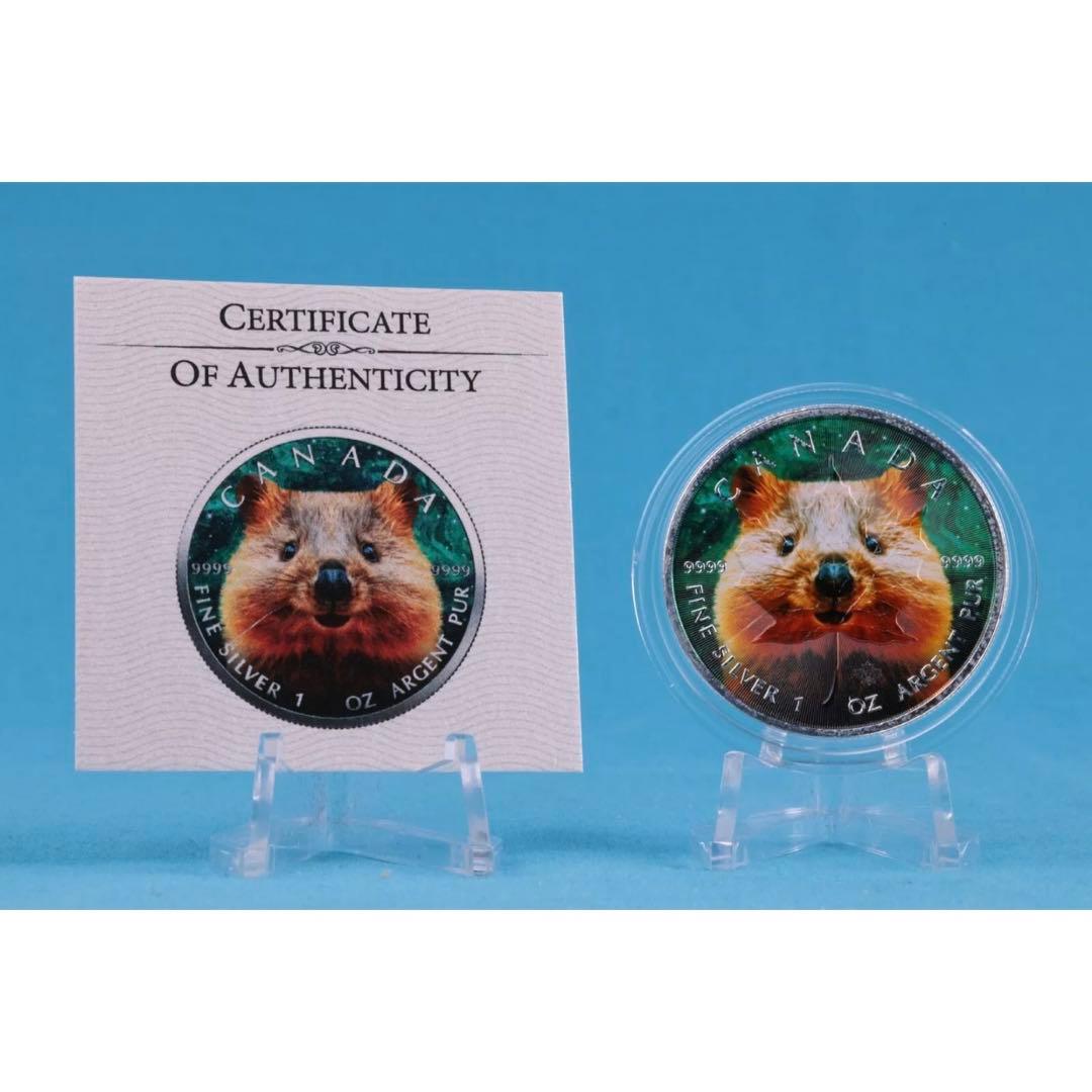 【世界100枚限定！】メイプルリーフ 銀貨 カラー クォッカワラビー 1オンス