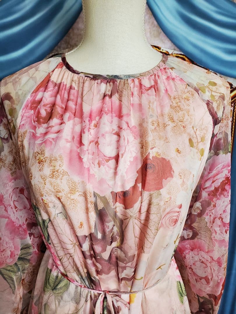 フリー【新品インポートセレクト】花柄シフォンティアードワンピースピンク