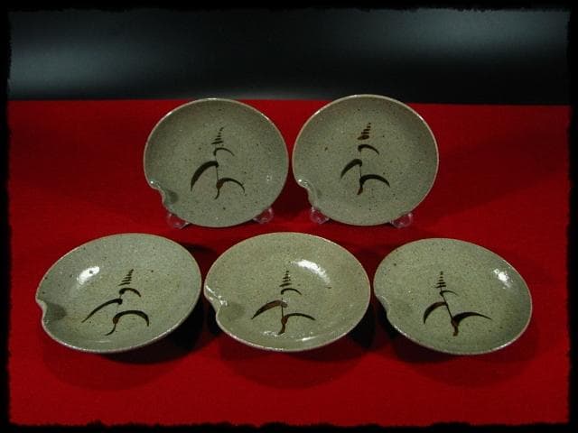 肥前唐津 皿 ５客 井上 幸麿 天山 絵唐津 茶道具 懐石道具 b770