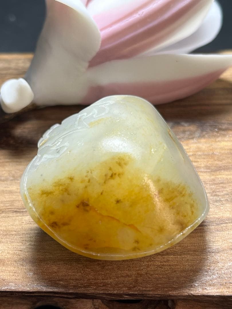 本物和田玉★子料★青花黄皮！招財モチーフ龍亀証明書付き03 新疆和田玉