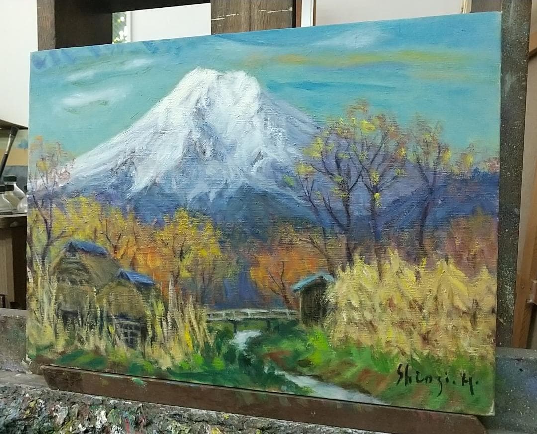 「忍野村風景」1976 P8 絵画 油絵