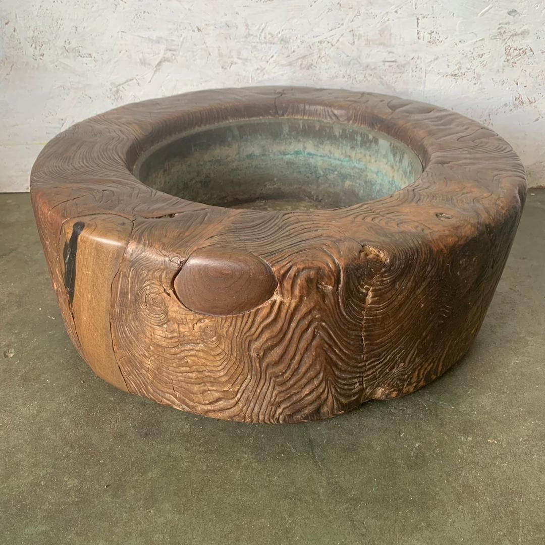 【アンティーク】 木製火鉢 大型 手炙り 古美術 直径65cm 火鉢 N0233