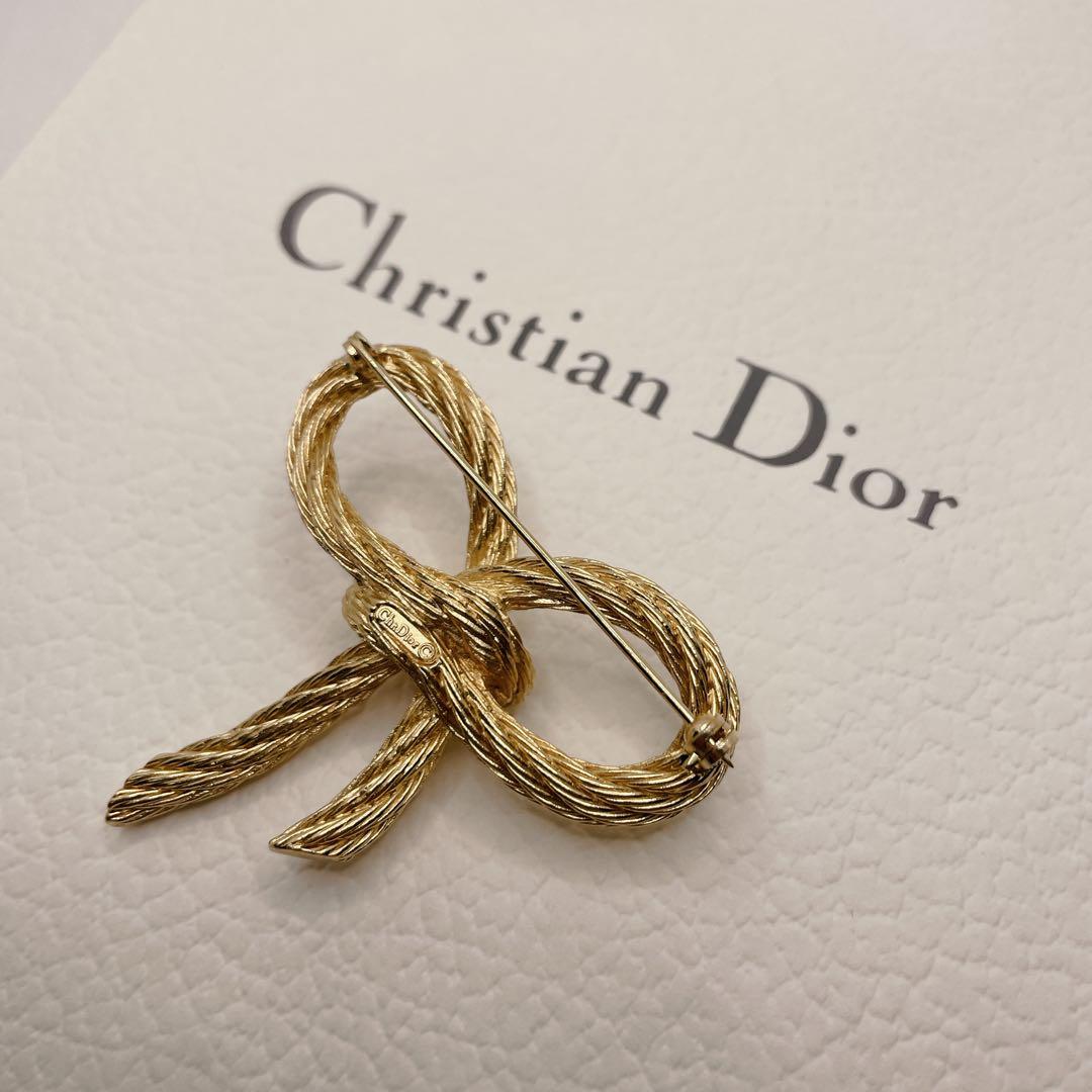 DIOR ヴィンテージ　ブローチ　リボン　ゴールド　クリスチャンディオール