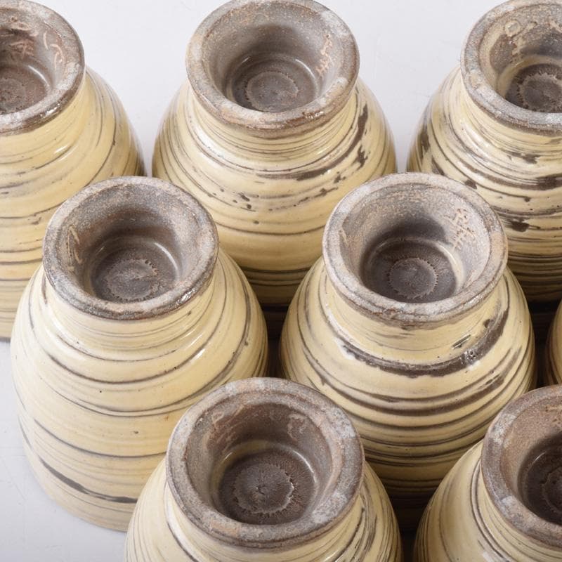 煎茶道具　春来居窯　多気檗山作　刷毛目　湯呑　茶托付　十客　共箱　C　8221