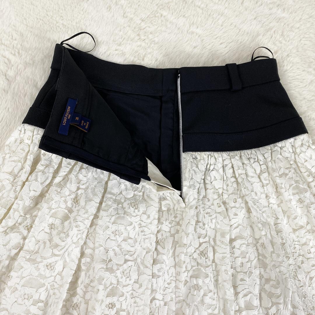 美品 LOUIS VUITTON バイカラー レース 膝丈 フレアスカート 38