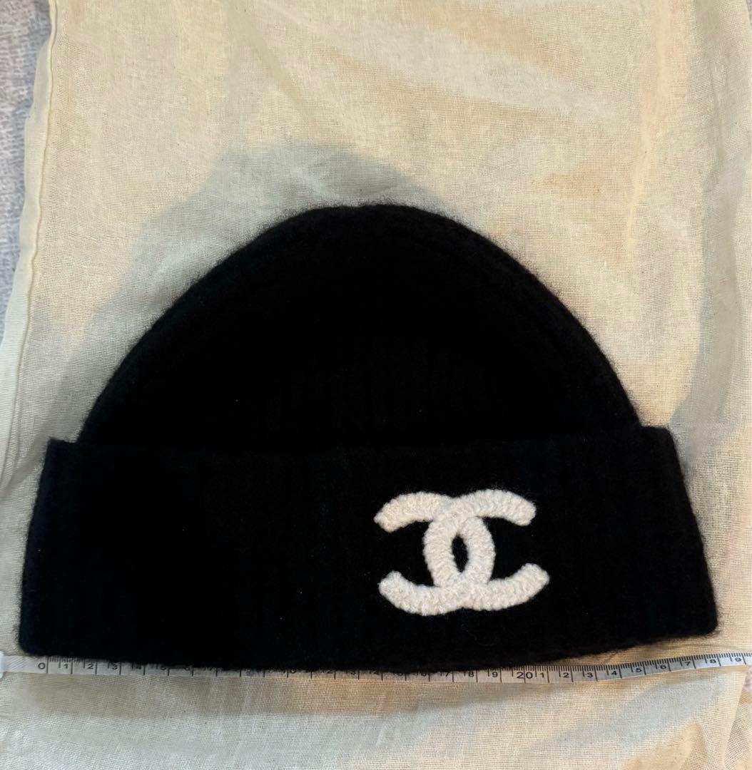 正規 CHANEL 24秋冬限定 ロゴ ニット帽 ウール 黒 24K ニット帽